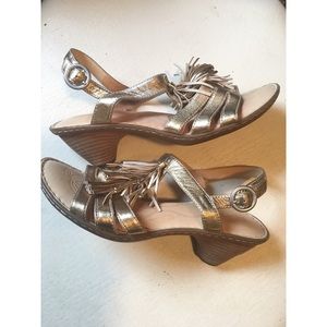 Glimmering Gold Born Strappy Wedge Sandals